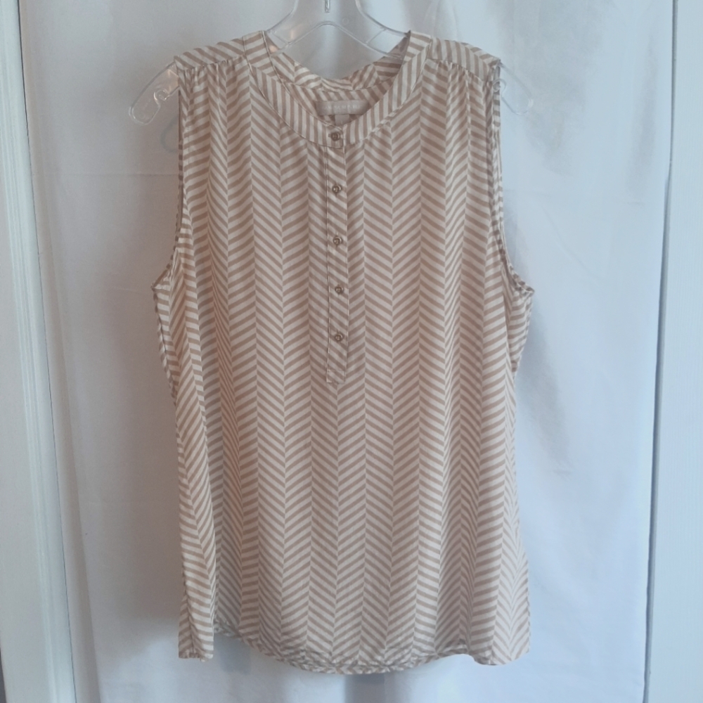 Banana Republic 100% Silk Sleeveless Beige Herringbone Top L